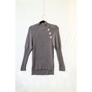 Neon Buddha S gray mock neck sweater cotton button accents art to wear artsy